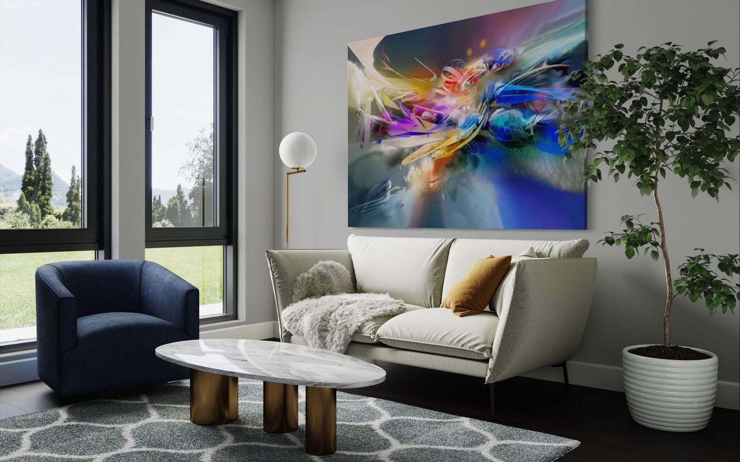 Espitia Fine Art - Acrylic Painting - Abstract Painting - SINFONIA BLUE - 59in x 59in | 150cm x 150cm - 3